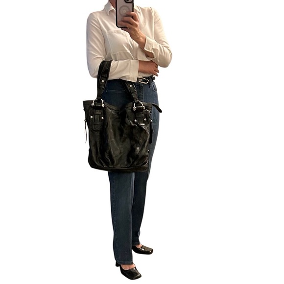 Y2K B Makowsky black Leather silver large hobo slouch handbag Cheetah leopard - Picture 2 of 14